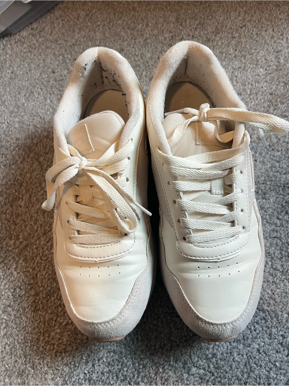 Reebok Women’s Cream & Beige Leather Sneakers with Subtle Leopard Accent - Picture 2 of 7